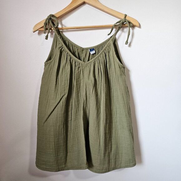 EUC OLD NAVY OLIVE SPAGHETTI STRAP SWING STYLE GAUZY TANK TOP SIZE SMALL - Picture 1 of 11